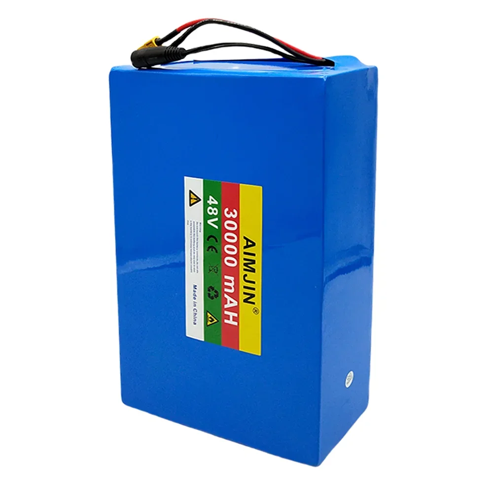 Bateria de lítio com carregador, 18650, 13S8P, 1000W, 48V, 30000mAh, 50A, BMS, T-Plug