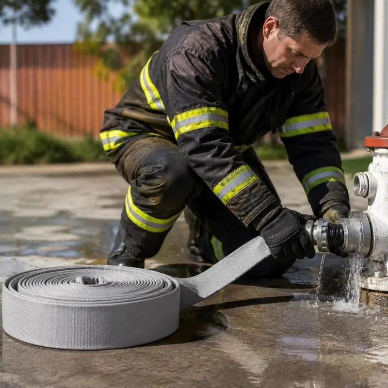 Tubo piatto per vigili del fuoco, 30 m, raccordi Storz C da 2 pollici. Può essere utilizzato per l'irrigazione regolare del giardino, per irrigare comodamente tutti i tipi di piante e vegetazione nei giardini.