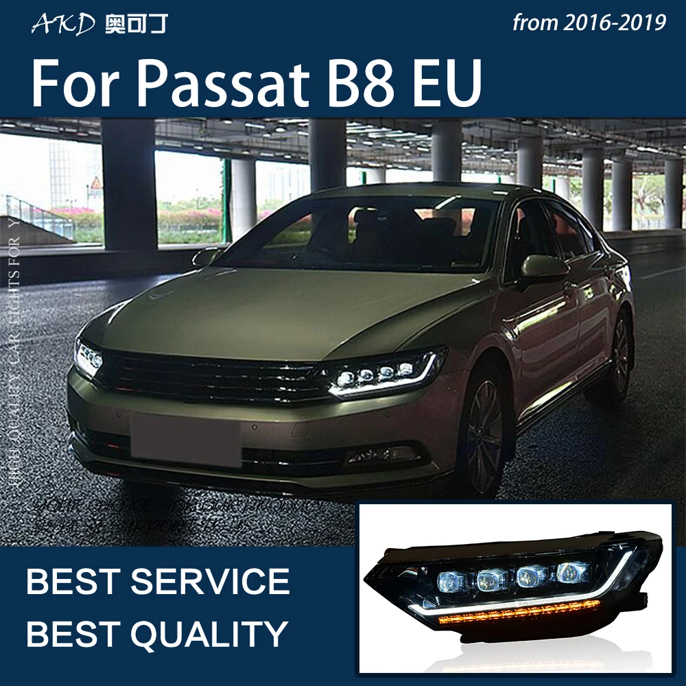 Car Lights For Passat B8 2016-2019 EU Version Magotan LED Crystal Headlights DRL Dynamic Turn Lamp Projector 4 Lens Accessories