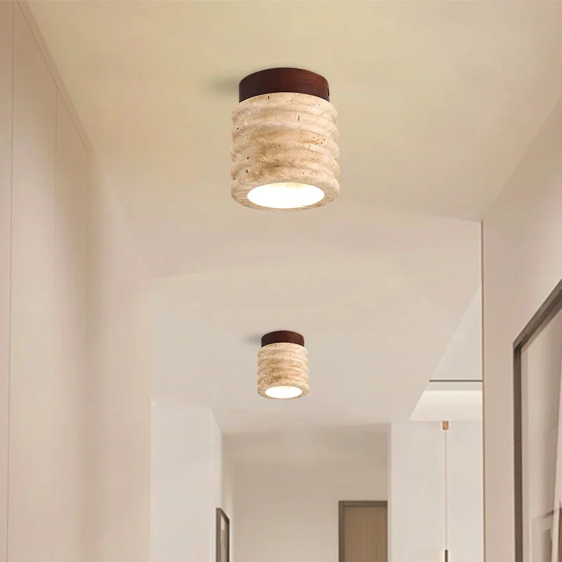 

Japanese Yellow Stone Ceiling Light LED Wabi Sabi Travertine Aisle Corridor Chandeliers Home Passageway Decoration Ceiing Lamp