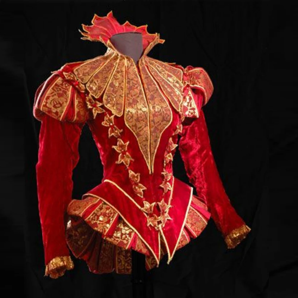 Medieval Empress Luxurious Baroque Red Tuxedo Tudor Elizabethan Queen Gothic Royal Court Ball Gown Renaissance Wedding Costume