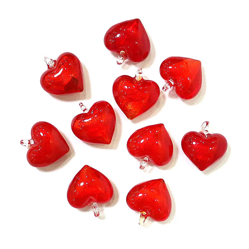 2pcs Mini Red Glass Heart Charms Pendant Cute Love Shape Ornaments for Diy Jewelry Making Accessories or Wedding Decor Supplies