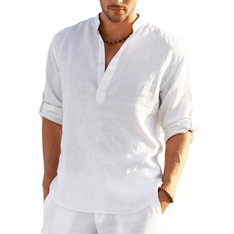 Neue Baumwolle Leinen Hemd Männer Einfarbig Frühling Sommer Herren Casual Langarm Baumwolle Leinen Shirts Tops Größe S-5Xl