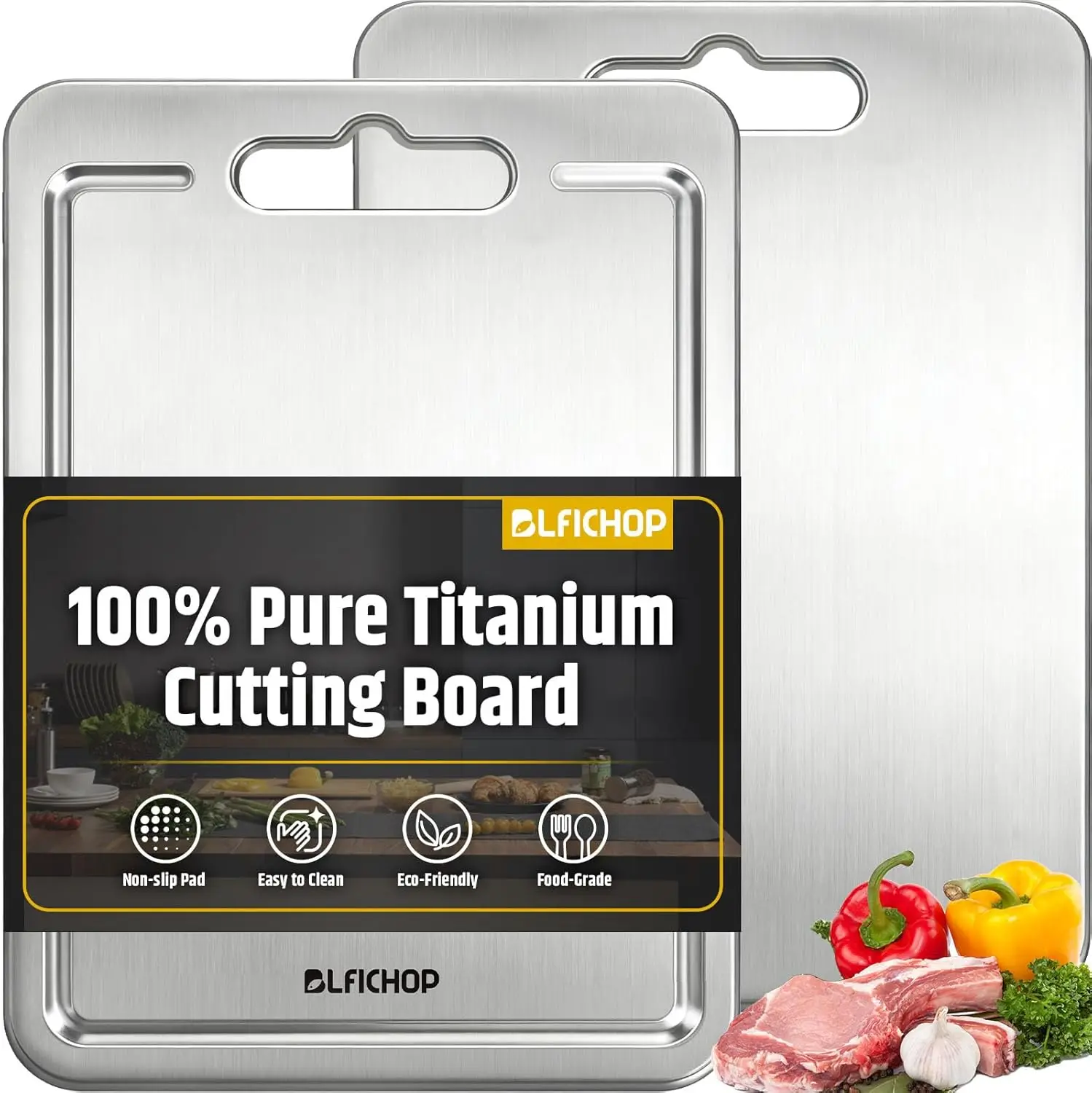 

100% Pure Titanium Cutting Boards with Juice Groove, Metal Chopping Boards for kitchen Double-Sided Non-Toxic Cutting Bo