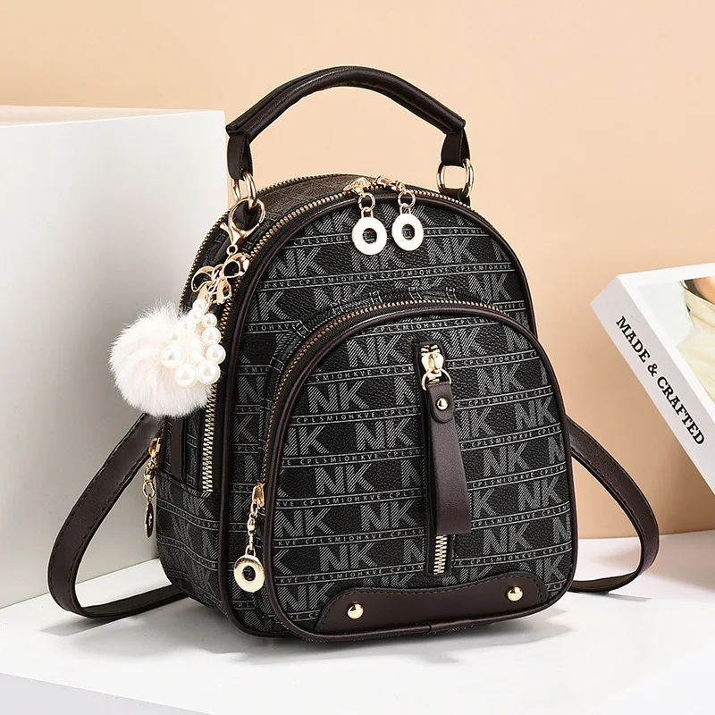 Retro Printing Shoulder Bag Fashion Splicing Color Collision Girls Shoulder Bag Simple Casual Schoolbag Plush Hanging Decoration