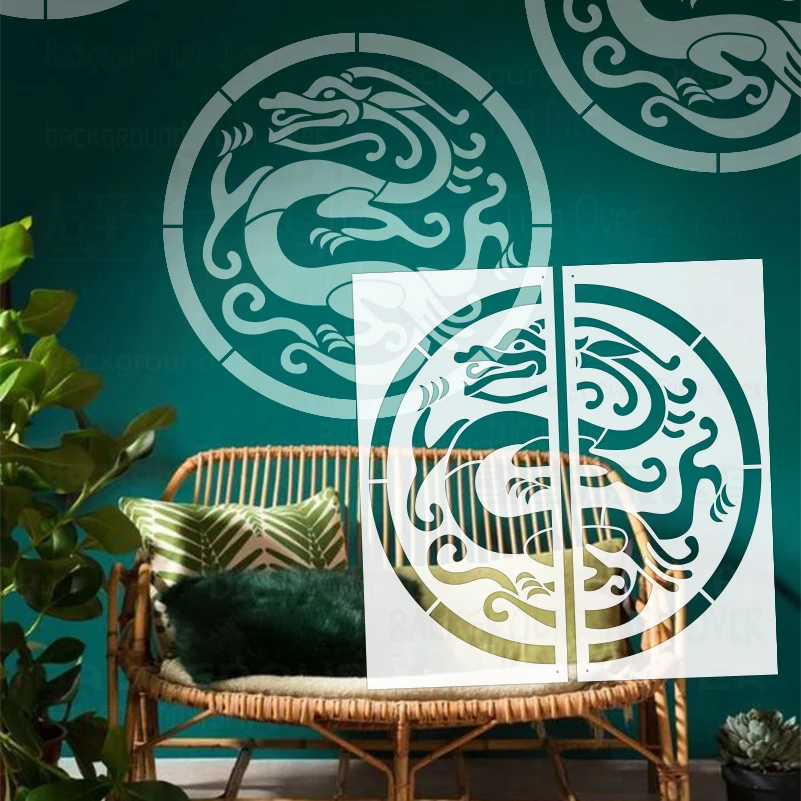 40cm - 80cm Stencil For Painting Decor Wall Decorative Putty Template Target Brick Extra Dragon Traditional Retro Ancient S465