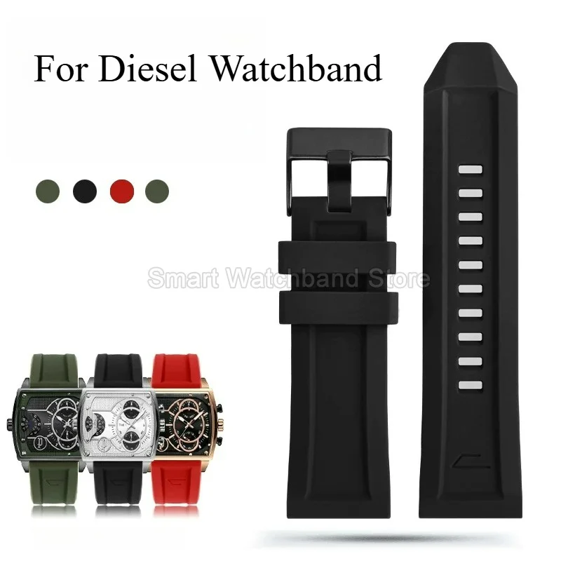 Silicone Watchband Elastic Stain Resistant Flat End with Pin Buckle for Diesel DZ4323 1657 4318 7370 Multiple Color Selections