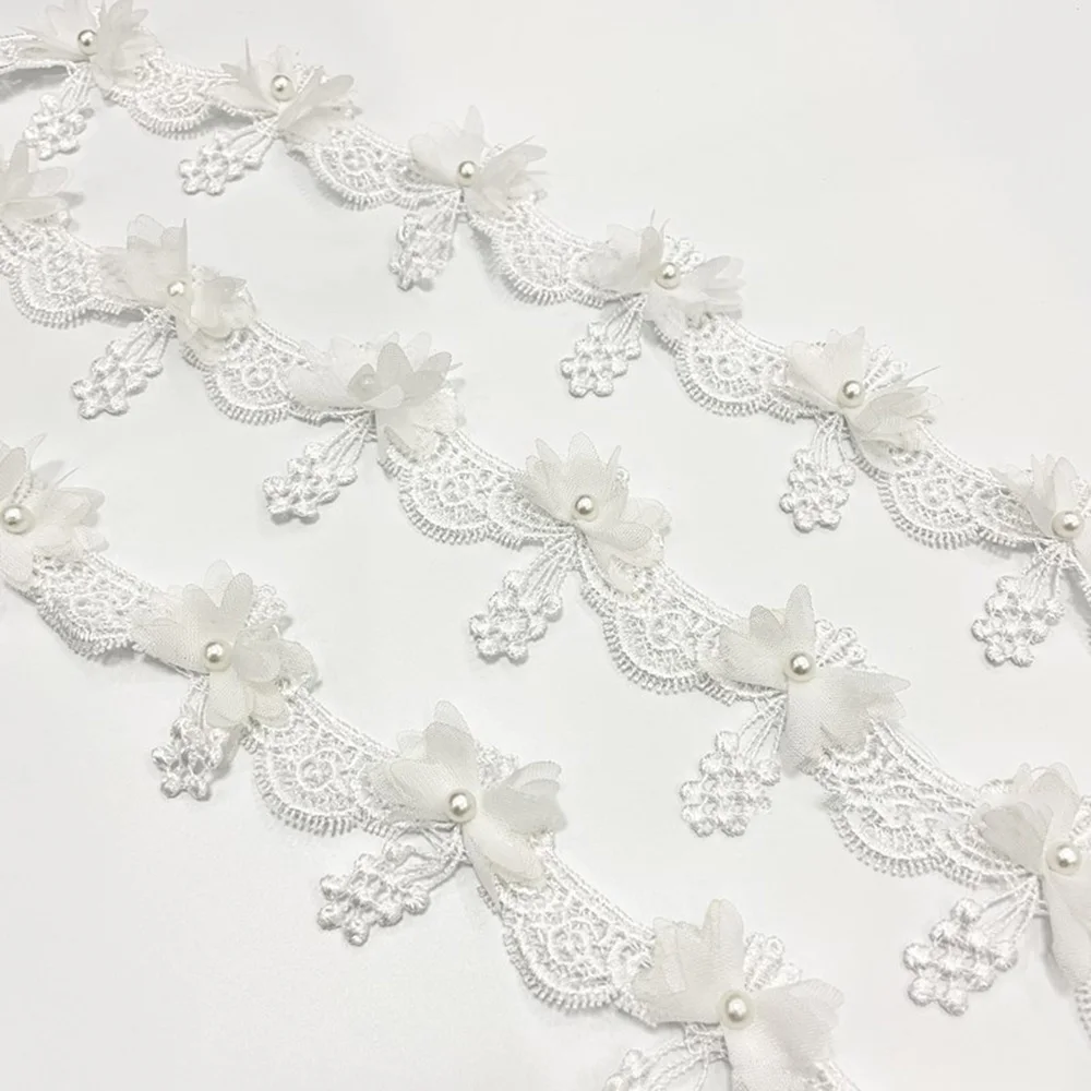 1 Yard White Embroidered Butterfly Lace Beaded Flower Lace Fabric Clothing Accessories for Jewelry Wedding Dress Curtain