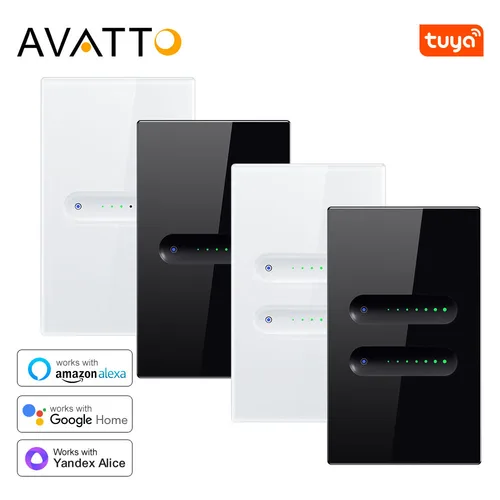 AVATTO Tuya WiFi/Zigbee interruptor atenuador inteligente US 1/2 Gang interruptor de luz táctil Panel de vidrio aplicación remota Control para Alexa Google Home