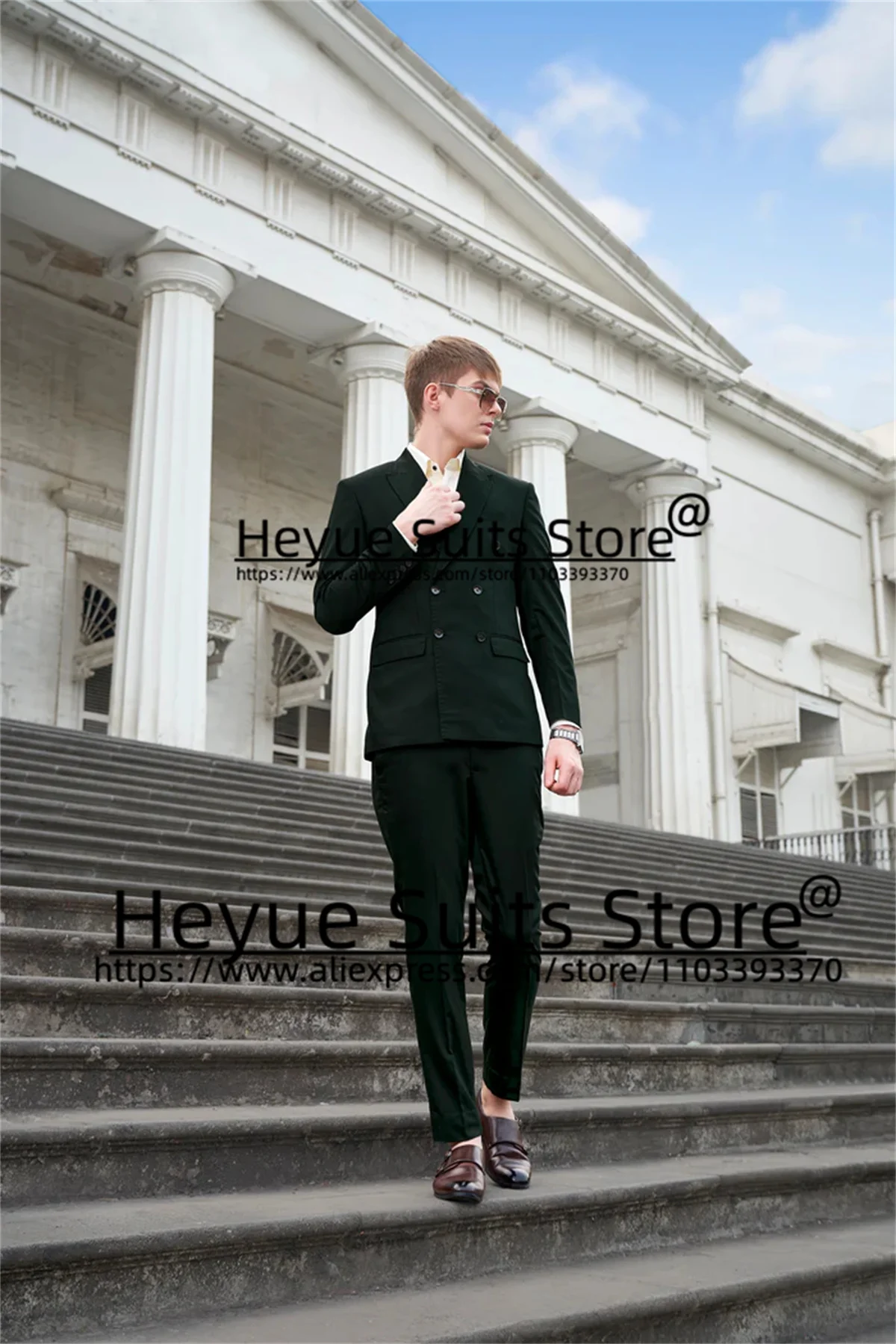 British Style Black Double Breasted 2 Pcs Sets Handsome Slim Fit Best Man Groom  Tuxedos High Qublity Male Blazers Costume Homme