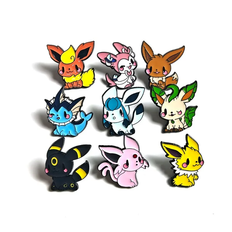 Hot 9 Pcs Anime Elf Brooch Set Eevee Enamel Pins Fashion Metal Badges Jewelry for Clothing And Backpack Accessory Gifts for Fans view 6