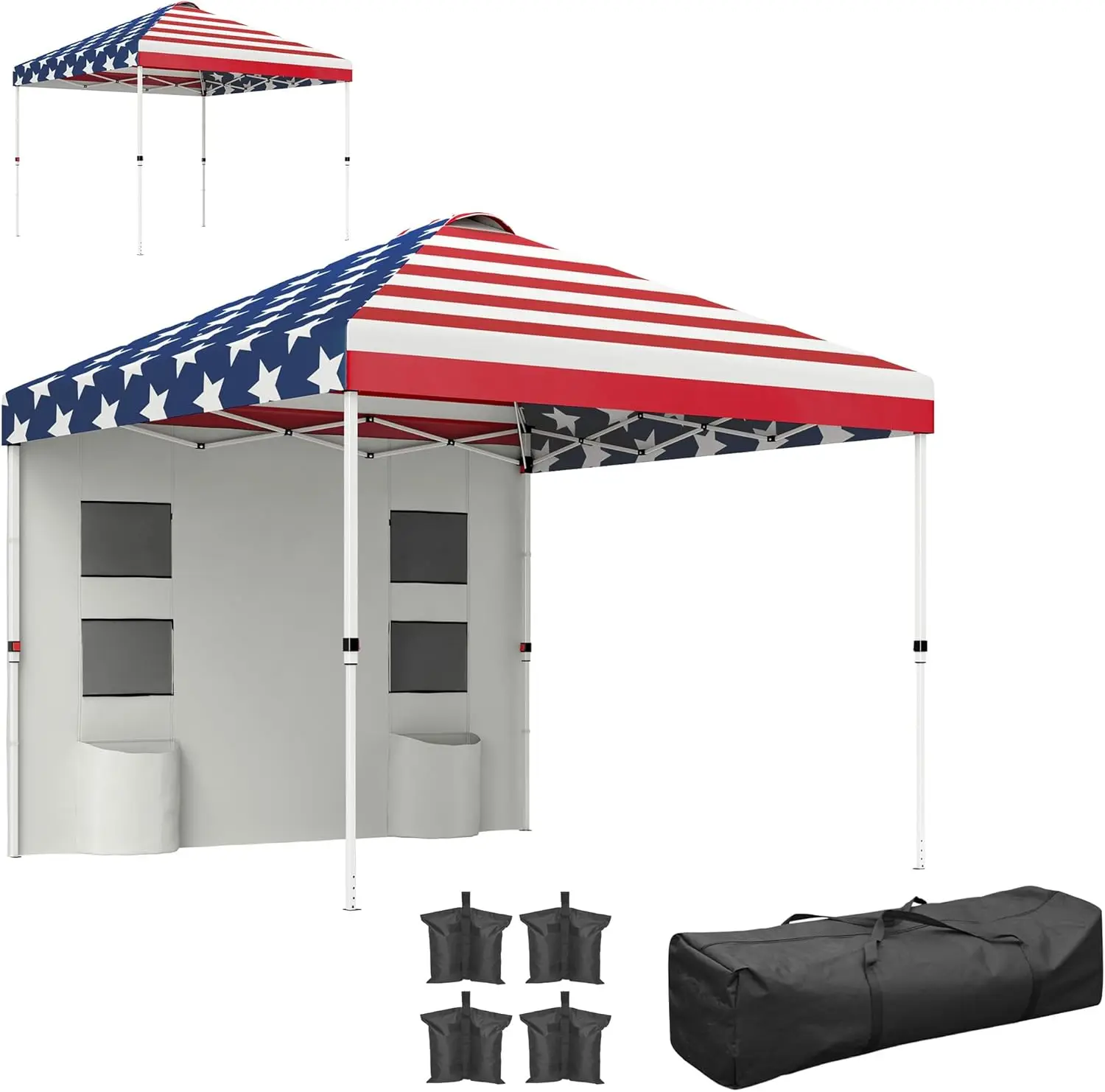 

Выдвижная палатка с навесом Outsunny 10 x 10 футов с боковой стеной, мгновенное солнцезащитное укрытие UPF50+ с карманами для хранения, вентилируемая крыша для вечеринок, H
