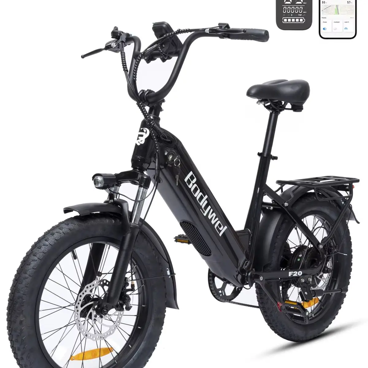 Elektryczny rower fat tire Bodywel F20 20 cali – akumulator 48V 15Ah, zasięg 80 km, zawieszenie, 7 przełożeń, niska rama, wysyłka z magazynu UE — 2