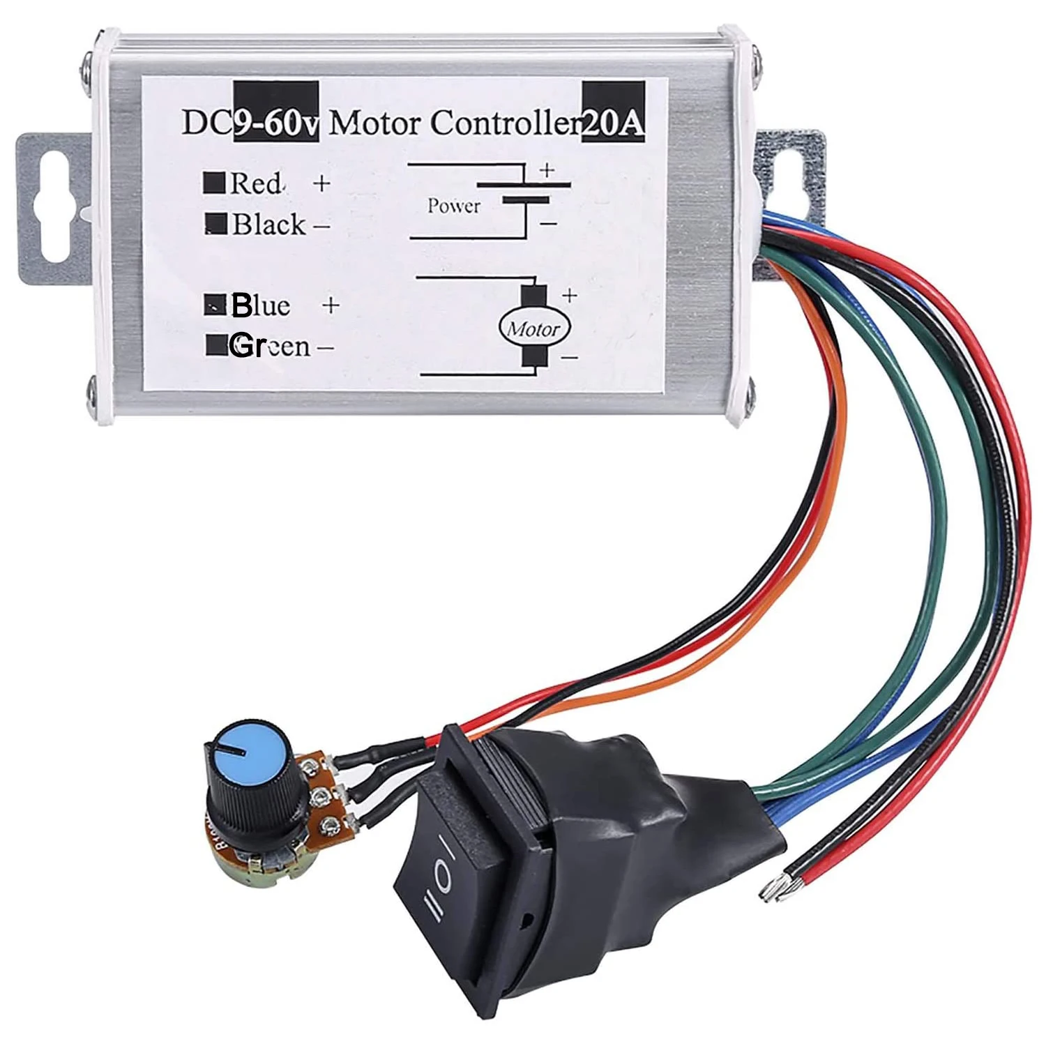 DC Motor Speed Controller 9-60V Forward/Reverse High Power PWM Control Switch Motor Speed Regulator DC 12V 24V 36V 48V 60V 20A