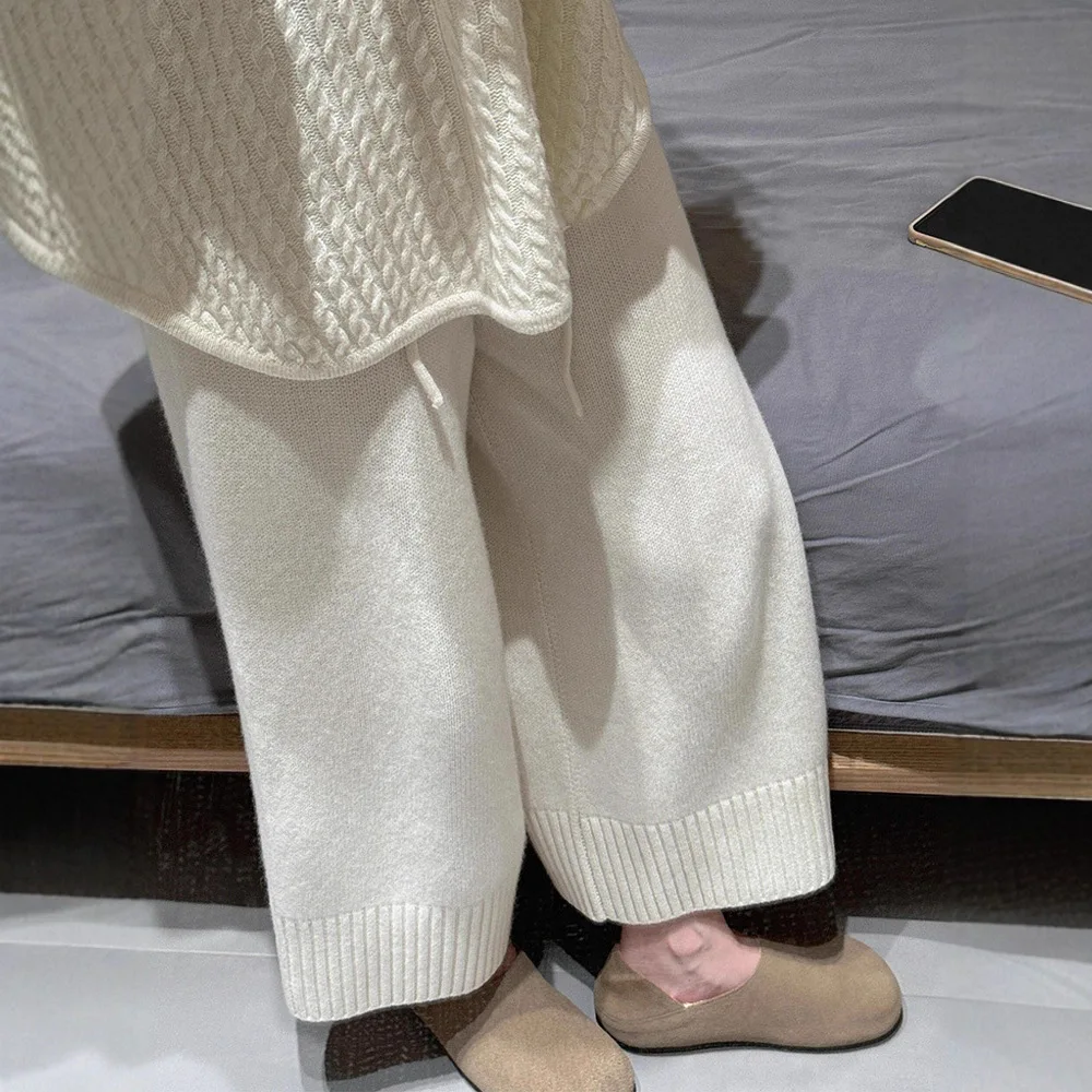 Herbst- und Wintermode 2025, Kaschmirhose, Freizeithose mit weitem Bein