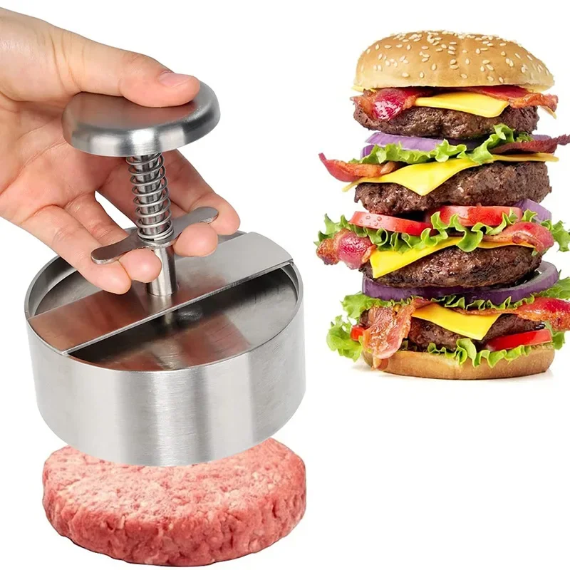 

Hamburger Patty Maker Press 304 Stainless Steel Non-Stick Round Manual Meat Press Mold Thickness Adjusted Kitchen Beef BBQ Tools