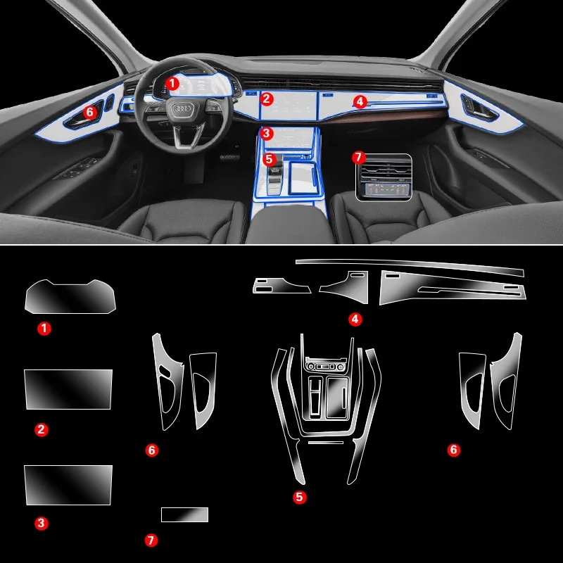 

For Audi Q7 Q8 2020-2023 TPU Transparent Protect Film Interior Stickers Center Console Gear Navigator Door Panel Car Accessories