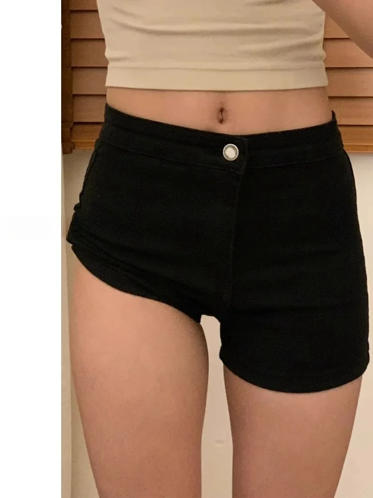 

High Waist Black Denim Shorts Women's Summer Slim Fit Elastic Sexy Tight A-Line Hot Pants Casual Washed Wide Leg Pants