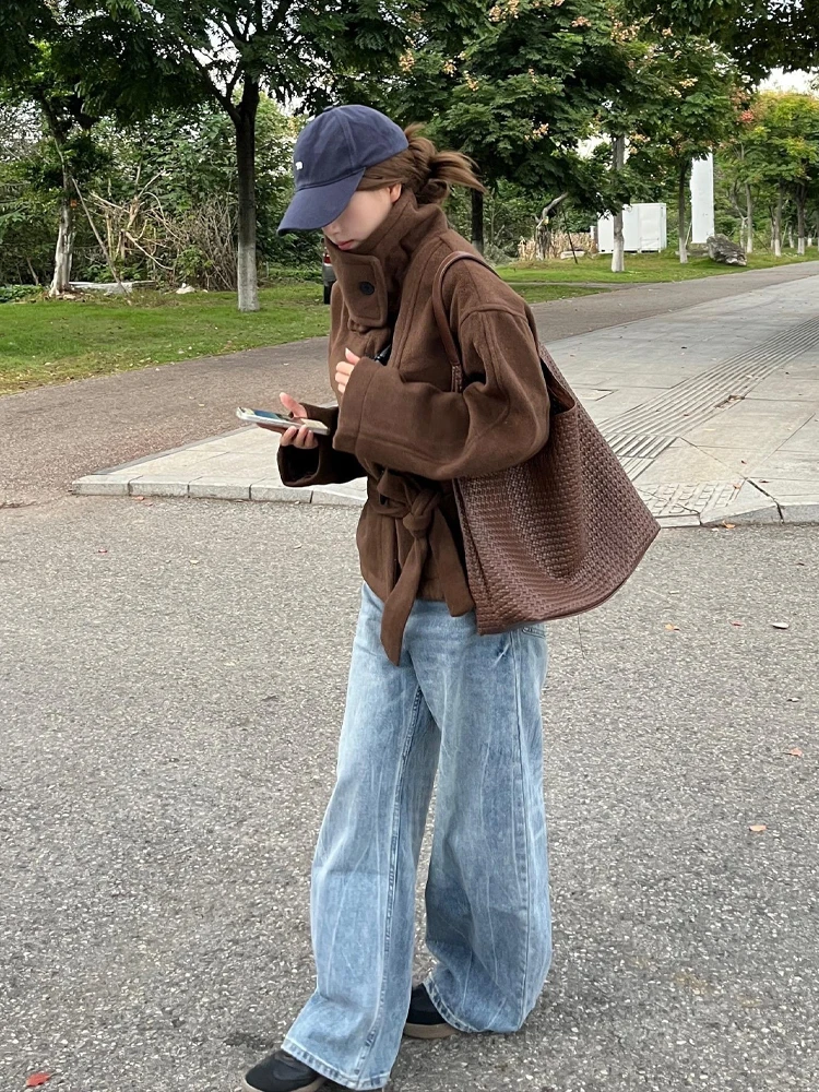 

Extended Length American Retro Wide Leg Jeans Men Women Loose Slim Straight Floor Length Micro Flared Trousers High Waist