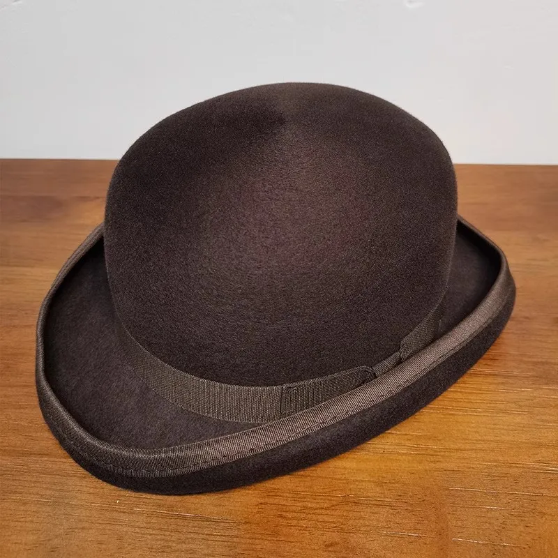 

Black/Brown Color 100% Wool Derby Hat For Men Women ,Vintage Costumes Adjustable Fedora Party Bowler Hat Overszie/Big Head