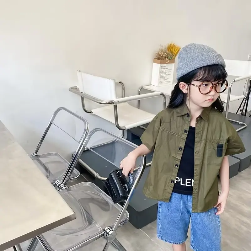 Children's Clothing Shirt Summer Handsome Loose Slim Thin Section Korean Trend Children's All-match Striped Shirt