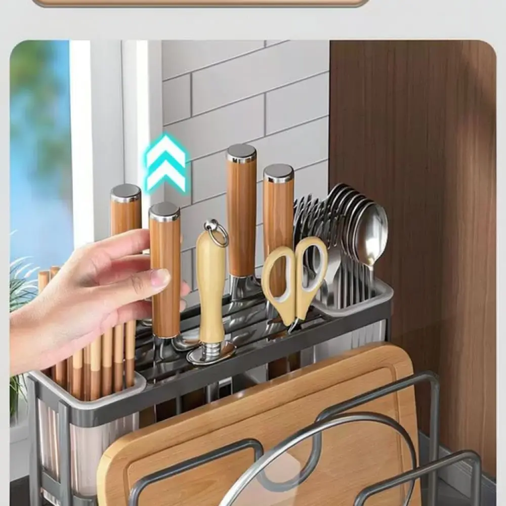 Kitchen Countertop Organizer Stand For Knives Cutting Board Pot Lid Storage Rack Multi Functional Durable Steel Tool Holder