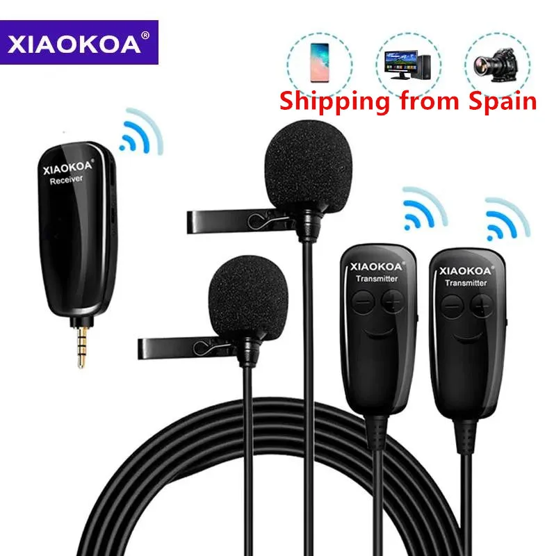 XIAOKOA DUAL UHF Lavalier Lapel Wireless Microphone Recording Vlog Youtube Live Interview for Iphone Ipad Android DSLR Mic