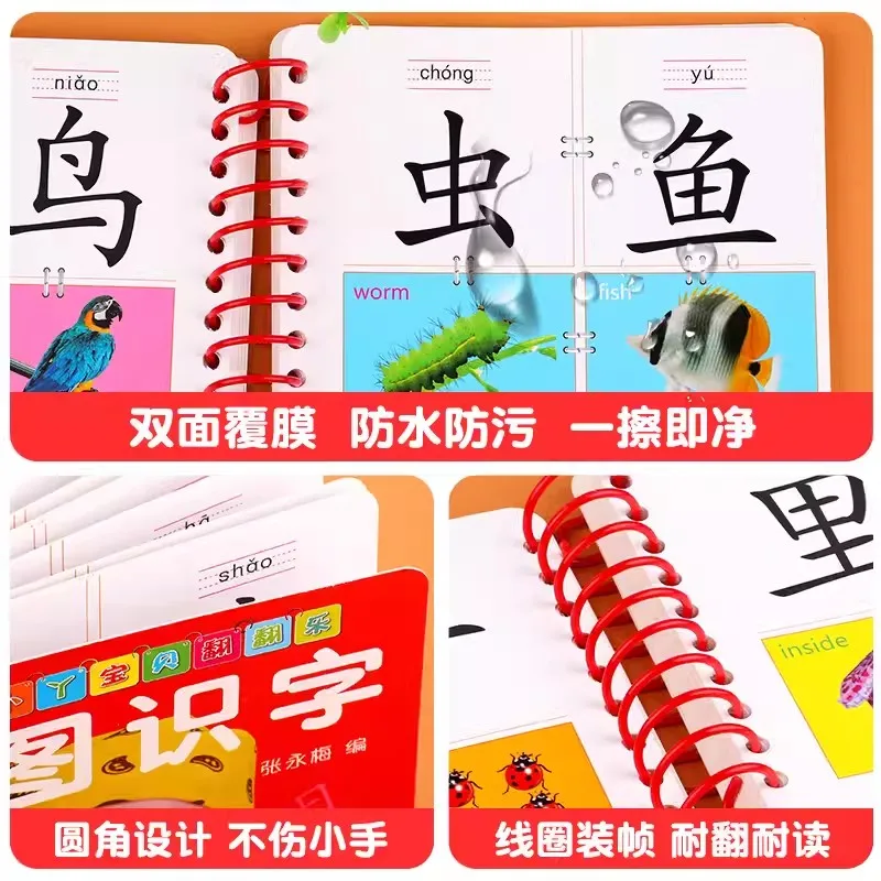 Libro de caracteres en inglés y chino para niños, tarjetas de aprendizaje de chino con libros de Pinyin para niños, libros educativos de arte a Color