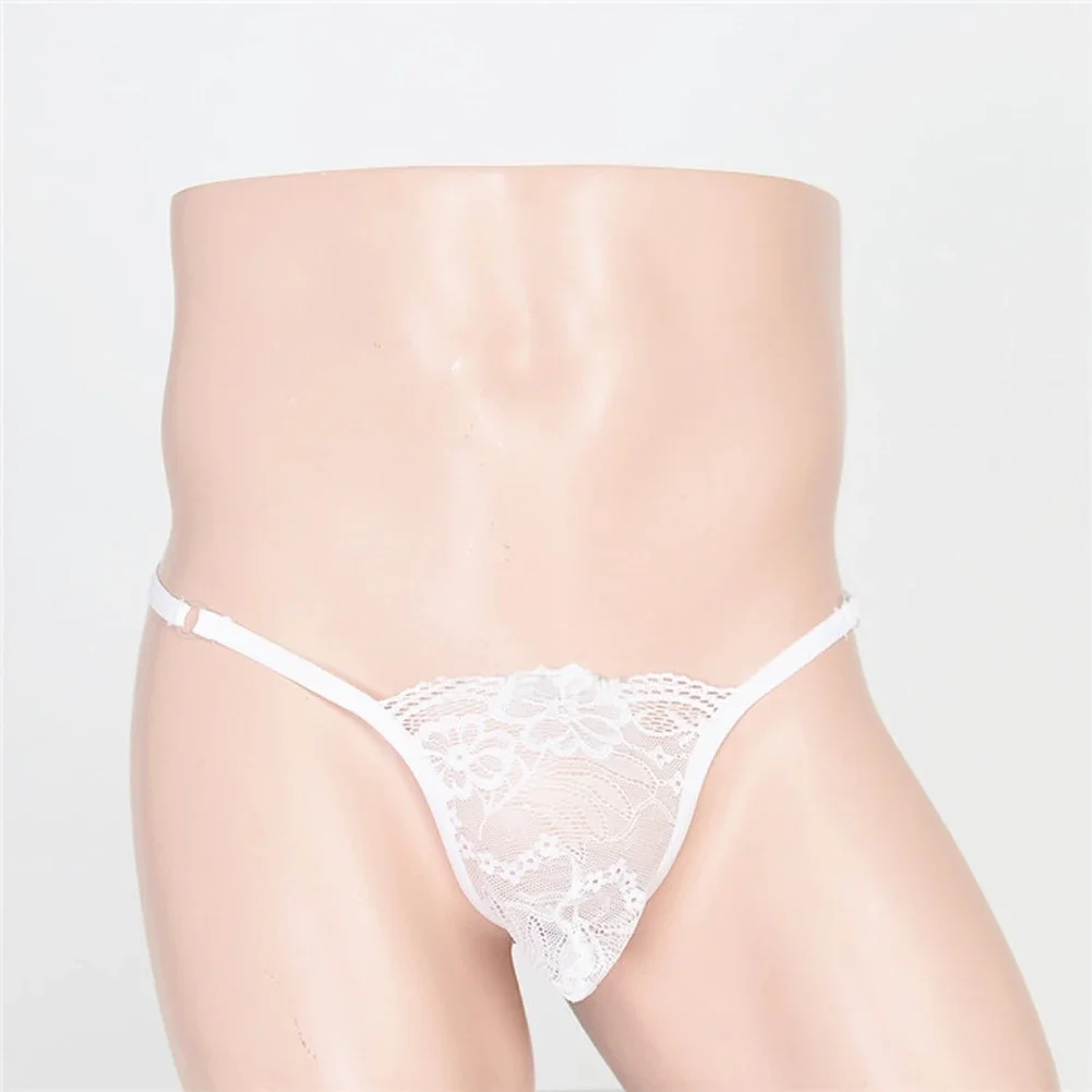 Men Sexy Lace Sissy Erotic See Through Lace Bulge Pouch G-String Thong Low Waisted T-Back Underwear Temptation Slim Male Thongs