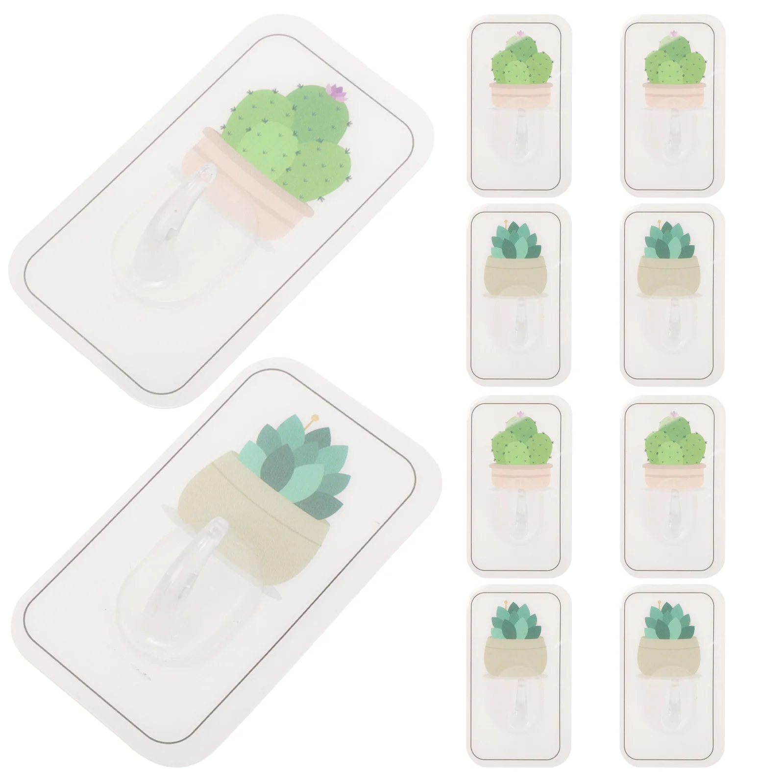 

10pcs Plant Hooks Cactus Succulent Printing Traceless Home Hooks For Scissors Bath Balls Keys Towels Hats Brushes Pvc Pp