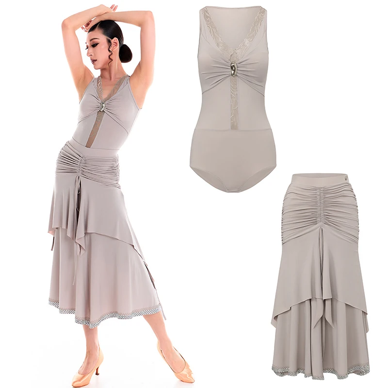 

Кружевной комбинезон без рукавов DUYQ с пышной юбкой для женщин, костюмы для выступлений в бальных залах, платья для современных танцев, вальсов DN23081