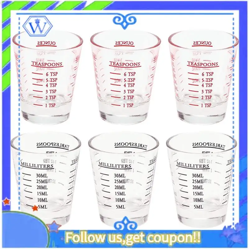 6 قطع كوب قياس سهل الاستخدام، كوب إسبرسو شوت زجاجي سائل ثقيل، كأس نبيذ 26، قياس مدخن 1 أونصة، 6 تيرابايت، 2 تيرابايت، 3