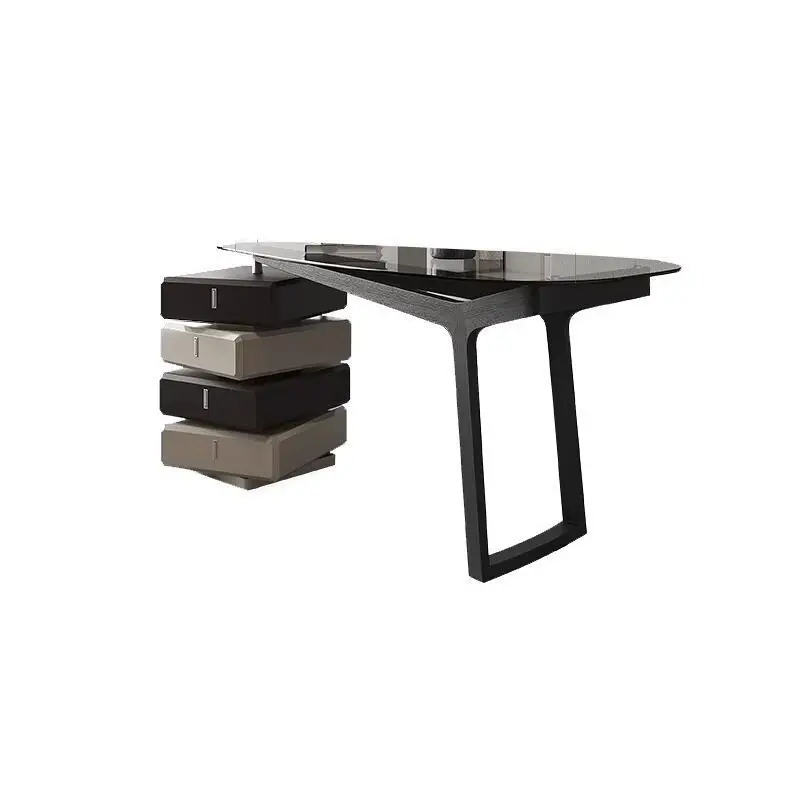 Minimalist curved glass surface desk, light luxury and high-end sense, minimalist home office