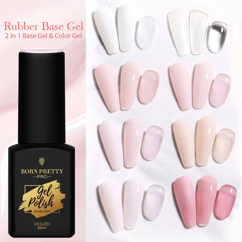 BORN PRETTY Milky Jelly White Rubber Base Gel Nail Polish 15ml Nude Color Soak Off UV LED Self-leveling Gel Varnish Manicure