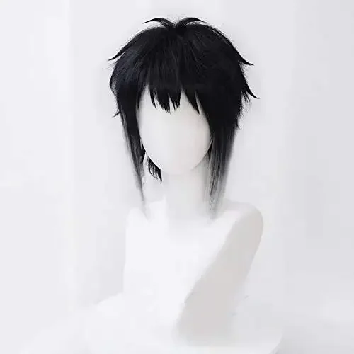 Akutagawa Ryunosuke Cosplay Wig Men Halloween Costume Party Anime Wigs Bangs Mixed Black Grey Gray Wigs