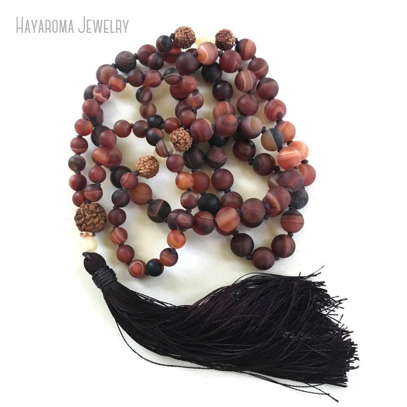 

10Pcs Dark Brown Dream Agates Long Tassel Bead Rudraksha 108 Bead Mala Healing Yoga Jewelry