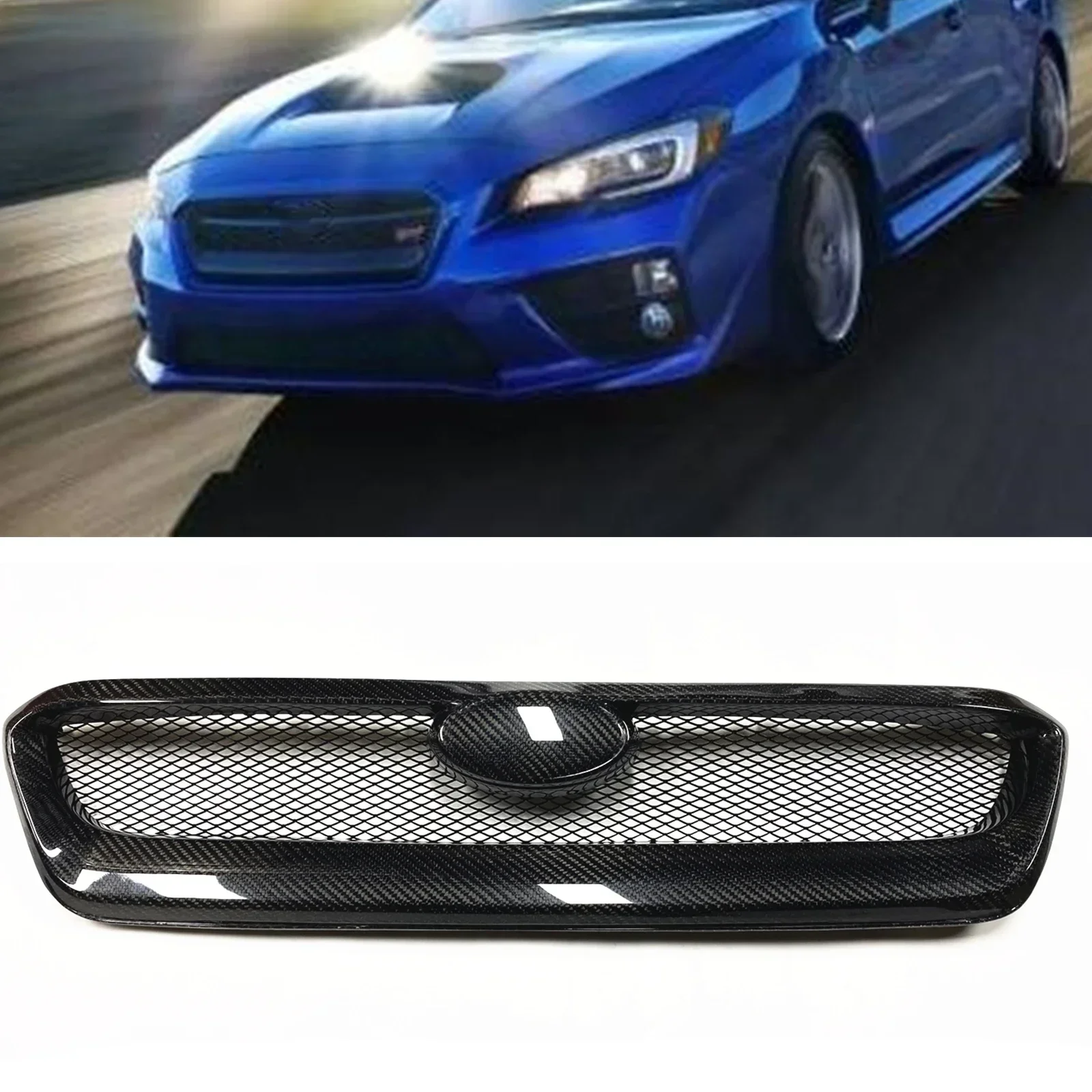 New！ For Subaru WRX STI 2014-2017 Real Carbon Fiber Front Grille Racing Grill Car Upper Bumper Intake Hood Mesh Kit Grid Grating