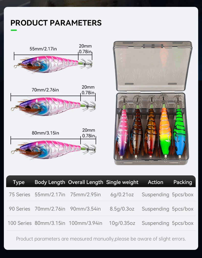 KINGDOM Egi Pro Tintenfisch-Jig-Köder 5 Stück/Box, schwebend, 75mm/90mm/100mm, Tintenfisch-Jig-Haken, Meeresangelköder für Oktopus und Tintenfische – Detail 3