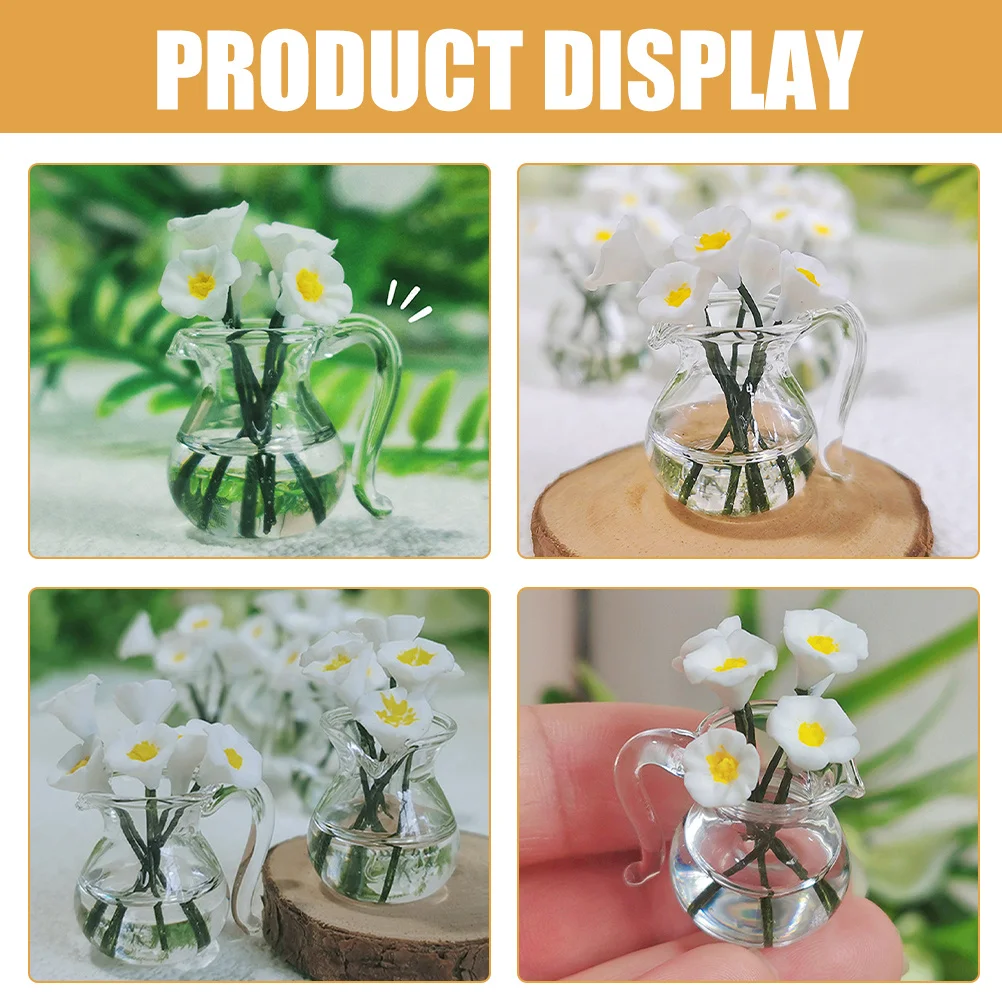 

2 Pcs Tiny Flower Decor Miniature Bonsai Figurine Plants Garden Micro Decorations Artificial Potted Bed