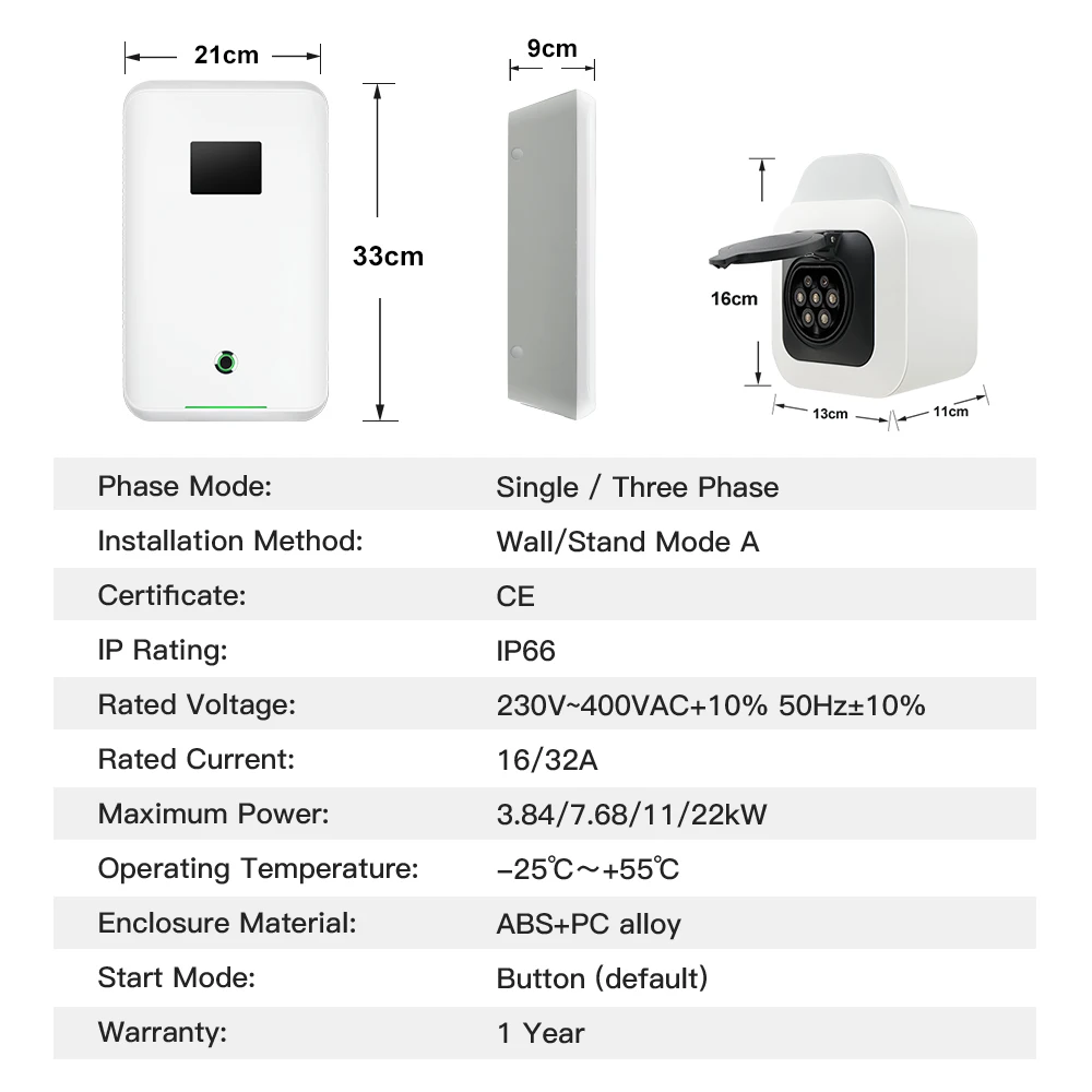 Morec EVSE EV Charger Wallbox 22KW Electric Vehicle Charging Station 32A 3 Phase 380V Type 2 With Socket IEC 62196-2