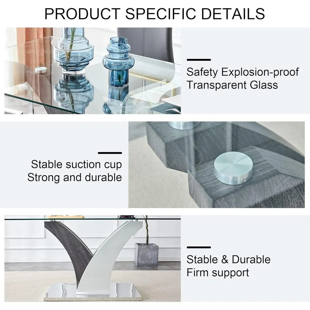 Conjunto de mesa de sala de jantar para 6,1 mesa e 6 cadeiras de jantar de couro PU