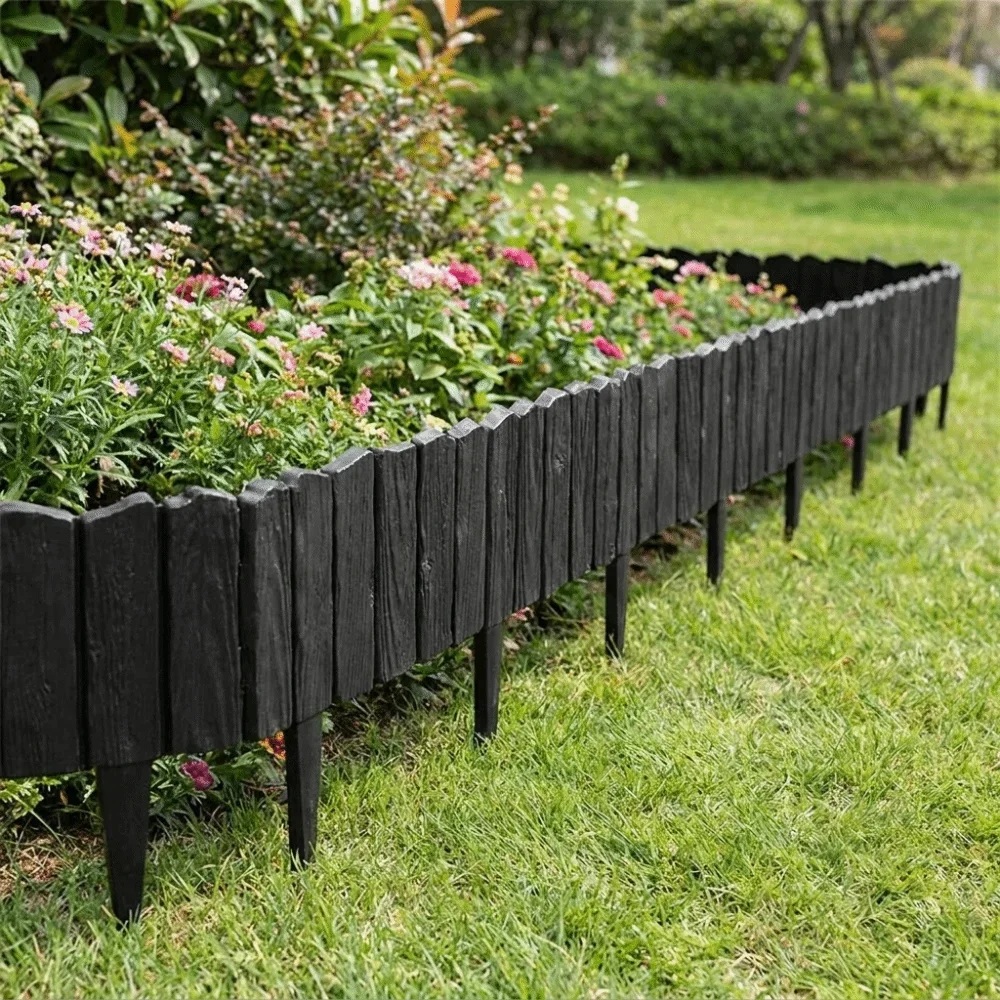 HLH 3pcs Plastic Material Garden Edging Border Interlocking Design Imitation Stone Texture Landscape Barrier Weather-Resistant