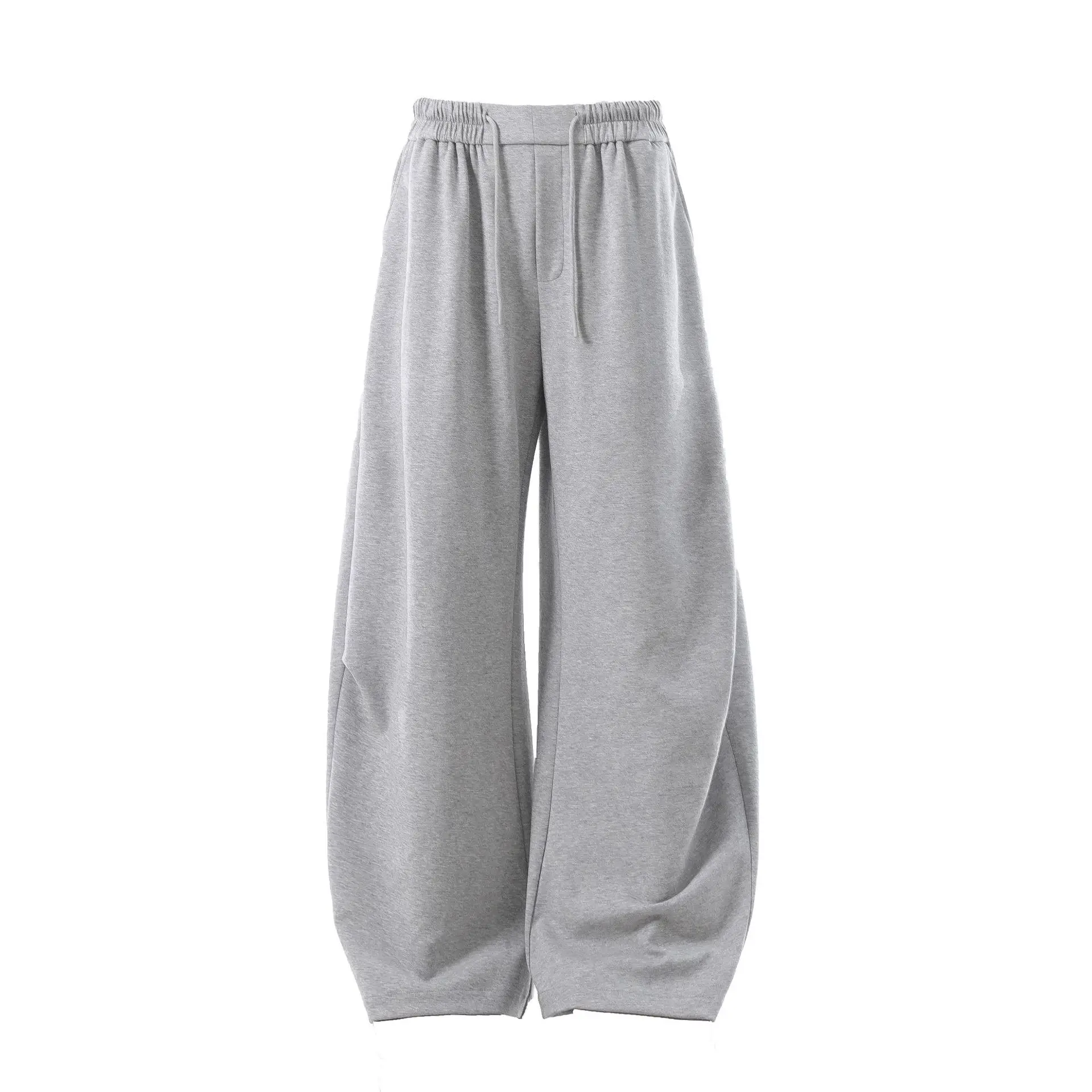 Graue Baggy-Jogginghose für Herren, weites Bein, langer Kordelzug, lässige Jogginghose, übergroß, urbanes, gebogenes Klingen-Design, Laternenhose für Damen – Detail 6