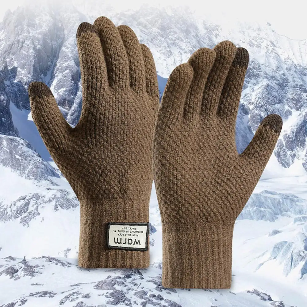 Thermo-Winterhandschuhe für Herren, verdickt, warm, mit Fleece gefüttert, rutschfest, Touchscreen, thermische, winddichte Fahrradhandschuhe