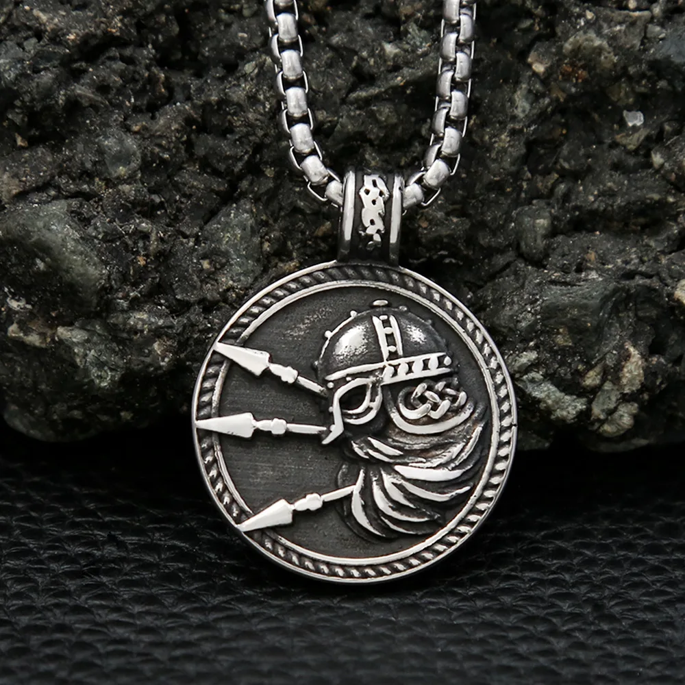 

Stainless Steel Men's King of War Spartan Necklaces Vintage Vikings Warrior Pendant Chain Ancient Greek Warrior Amulet Jewelry