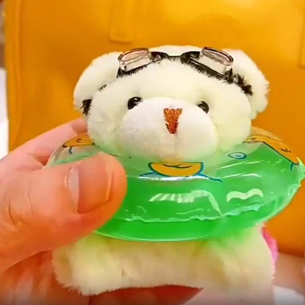 Kawaii PVC Swimming Bear Keychain Stuffed Cartoon Goggles Animal Pendant Duck Printed Korean Style Plush Bear Key Ring Backpack