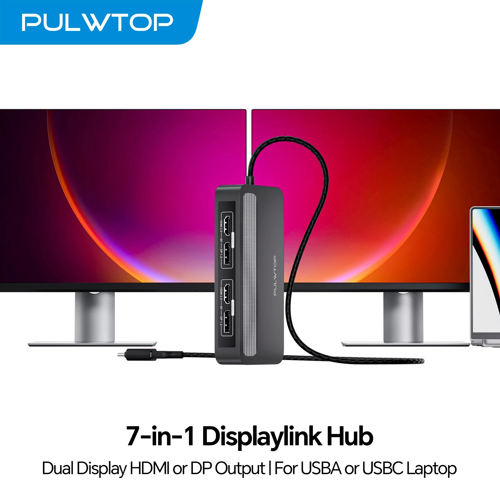 PULWTOP Dual DisplayLink Docking Station for MacBook M1/M2/M3/M4/M5/Windows, with 4K@60Hz HDMI, 2 USB A 2.0, Ethernet