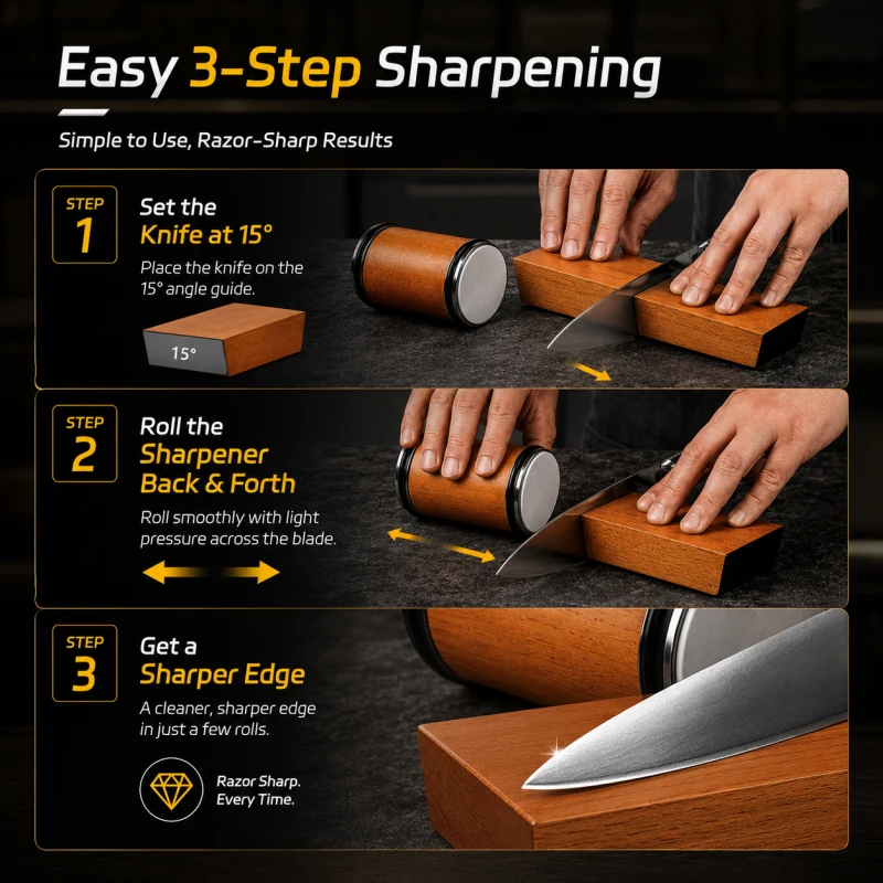 Aluminum Alloy Roller Knife Sharpener, Emery Grinding Wheel Cylinder, Professional Kitchen Blade Honing Tool, Portable Sharpenin
