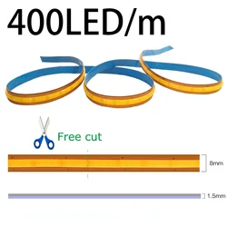 Free Cut COB LED Strip 400LEDs/m 8mm DC12V 24V High Density CRI 90 LED Ribbon Tape Light Warm White Linear Bar Dimmable