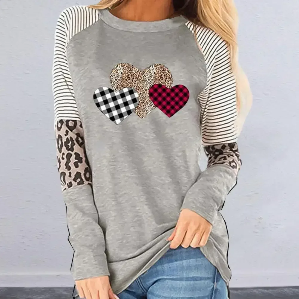 Minimalist top plaid heart-shaped patchwork T-shirt loose fitting